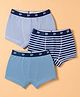 Honeyhap Premium  95% Cotton 5% Spandex Knit Striped Trunks With Bio Finish Pack of 3 - Bright White/Blissful Blue/Black