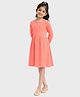 Charm n Cherish Cotton Knit Full Sleeves Solid Dress - Coral