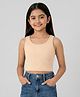 Charm n Cherish Cotton Knit Sleeveless Solid Tank Crop Top - Beige