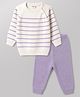 Babyhug Knit Full Raglan Sleeves  Sweater Set with Stripes - White