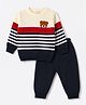 Babyhug Knit Full Sleeves Striped & Bear Embroidered Sweater Set - White
