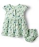 CUCUMBER Cotton Knit Frocks with Bloomer/Short Half Sleeves Round Neck Giraffe Print Light Green 3-6 Months