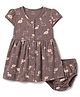 CUCUMBER Cotton Interlock Frocks with Bloomer/Short Half Sleeves Round Neck Flamingo Print Brown 3-6 Months
