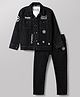 Dapper Dudes Woven Full Sleeves Printed Denim Jacket With Tee & Trouser Set - Black