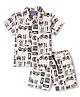 Dapper Dudes Knit Half Sleeves Co-Ord Shirt & Shorts Set with Vehicle Print - Peach