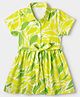 Pine Kids Cotton Knit Frock with Half Sleeves and Leaves Print - Yellow