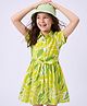 Pine Kids Cotton Knit Frock with Half Sleeves and Leaves Print - Yellow