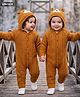 Babyhug Knit Full Sleeves Hooded Winter Wear Romper With Cable Knit Design & Bear Applique - Light Brown