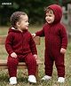 Babyhug Knit Full Sleeves Cable Knit Hooded Sweater Romper - Maroon