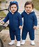 Babyhug Knitted Raglan Sleeves Hooded Winter Wear Romper - Navy Blue