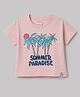 Ollypop Sinker Knit Half Sleeves Oversized Top With Tropical & Text Print - Pink