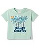 Ollypop Sinker Knit Half Sleeves Oversized Top With Tropical & Text Print - Green