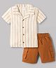 Babyhug Cotton Knit Half Sleeves Striped Shirt and Shorts Set-Cream