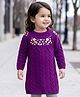 Babyhug Woollen Knit Full Raglan Sleeves Floral Embroidered & Cable Knit Dress - Purple