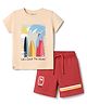 Lazy Bones Sinker Knit Half Sleeves Beach Theme Printed T-Shirt & Shorts Set - Peach & Red
