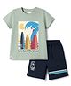 Lazy Bones Sinker Knit Half Sleeves Beach Theme Printed T-Shirt & Shorts Set - Light Green