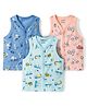 CUCUMBER Sinker Knit Sleeveless Car Printed Jhablas Pack of 3 - Pink Mint & Blue