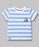 Ollypop Sinker Knit Half Sleeves Striped T-Shirt with Boat Print-Blue