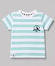 Ollypop Sinker Knit Half Sleeves Striped T-Shirt with Boat Print-Sea Green