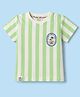 Ollypop Sinker Knit Half Sleeves T-Shirts with Stripes & Beach Theme Print - Light Green & Cream