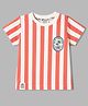 Ollypop Sinker Knit Half Sleeves T-Shirts with Stripes & Beach Theme Print - Orange & Cream