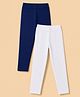 Pine Kids Cotton Lycra Knit Full Length Solid Colour Leggings Pack of 2 - White & Navy
