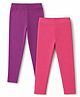 Pine Kids Cotton Lycra Knit Full Length Solid Leggings Pack Of 2 - Dark Pink & Purple