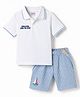 Babyhug Single Jersey Knit Half Sleeves  T-Shirt & Shorts Set with Stripes & Suspender - Blue & White