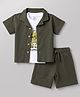 Babyhug Waffle Knit Half Sleeves Shirt & Shorts Set With Text Printed Inner Tee - Olive Green