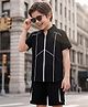 OLLINGTON ST. Taffeta Woven Half Sleeve Shirt & Shorts With Piping Details - Navy Blue
