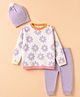 Babyhug 100% Cotton Knit Full Sweater sets with Cap & Floral Design - Lavender