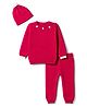 Babyhug Female 100% Cotton Knit Full Sleeves Bow Applique Sweater set with Cap - Dark pink