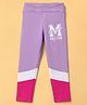 Pine Kids Cotton Lycra Knit Full Length Cut & Sew Leggings Colour Block Design - Lavender
