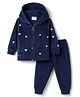 Babyhug Velour Full Sleeves Hooded Winter Wear Suit With Heart Print - Navy Blue