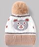 Babyhug Knit Woollen Cap With Bear Design OffWhite - Diameter 13 cm