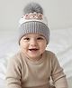 Babyhug Knit Woollen Cap With Pom Pom & Teddy Bear Design White - Diameter 13 cm