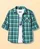 Pine Kids 100% Cotton Woven Full Sleeves Checked Shirt With Text Printed Tank T-Shirt - Green