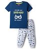 Babyhug Cotton Knit Half Sleeves T-Shirt & Pyjama Night Suit With Text Print - Navy Blue