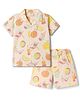 Ollypop Linen Woven Half Sleeves Shirt & Shorts Co-Ord Night Suit With Tropical Print - Beige