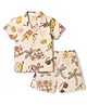 Ollypop Cotton Woven Half Sleeves Shirt & Shorts Co-Ord Night Suit With Tropical Print - Pink