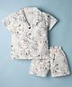 Ollypop Cotton Woven Half Sleeves Shirt & Shorts Co-Ord Night Suit With Snow Bear Print - White & Grey