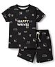 Lazy Bones Sinker Knit Half Sleeves Beach Theme Printed Co-Ords T-Shirt & Shorts Set - Black