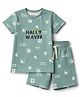 Lazy Bones Sinker Knit Half Sleeves Beach Theme Printed Co-Ords T-Shirt & Shorts Set - Teal Blue