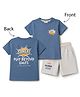 Lazy Bones Sinker Knit Half Sleeves Sports Theme Printed T-Shirt & Shorts Set - Blue