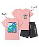 Lazy Bones Sinker Knit Half Sleeves Sports Theme Printed T-Shirt & Shorts Set - Pink