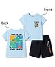 Lazy Bones Sinker Knit Half Sleeves Sports Theme Printed T-Shirt & Shorts Set - Light Blue