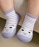 Cute Walk by Babyhug Slip-On Closure Striped Sock Shoes With Cat Print - Purple