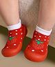 Cute Walk by Babyhug Slip On Sock Shoes With Strawberry Design - Red & White