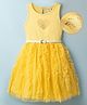 Hola Bonita Cotton Knit One Piece Dresses/Frocks Sleeveless Sequin Heart Yellow 4-5 Years