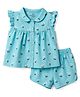 Doodle Poodle Single Jersey Knit Frill Sleeves Top & Shorts Co-Ords Night Suit with Floral Print - Turquoise